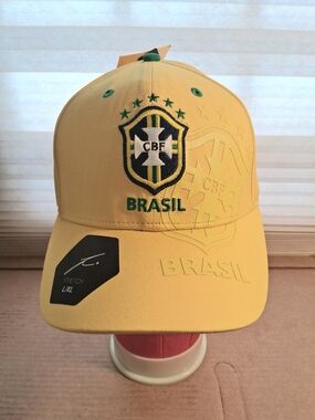 Brasil Embroidered Crest Yellow Baseball Cap With Shadow Crest Fitted L/XL